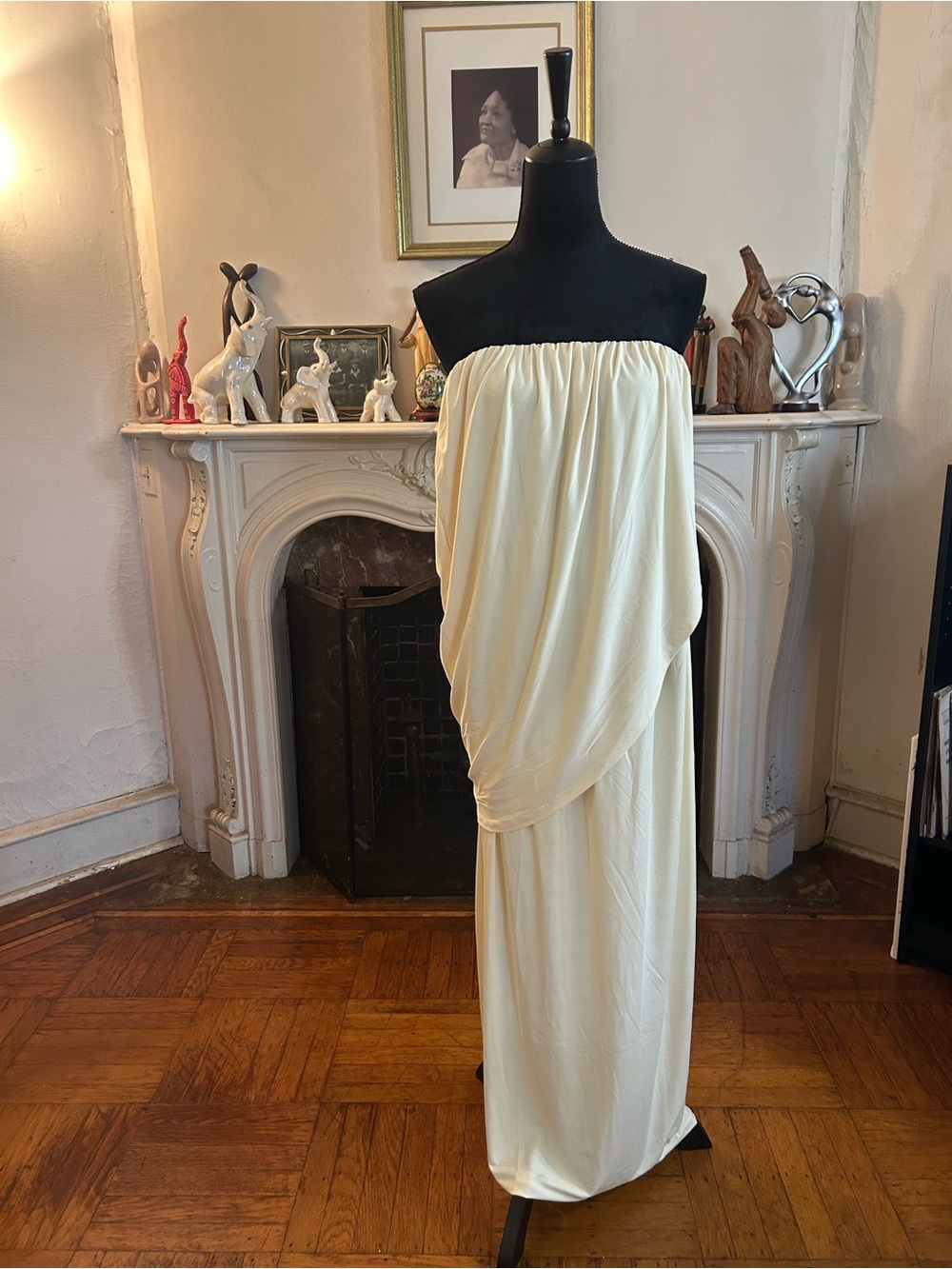 H&M Cream Strapless Draped Maxi Dress